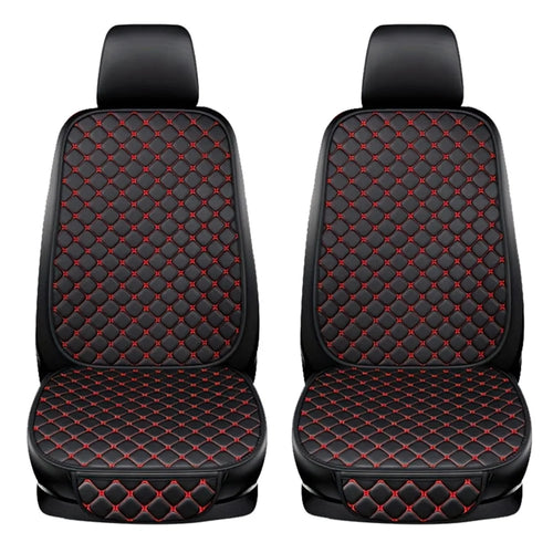 2 Sets Rhombus Embroidered Leather Car Front Seat Cushion + Backrest Pad Set - Black  /  Red - 1