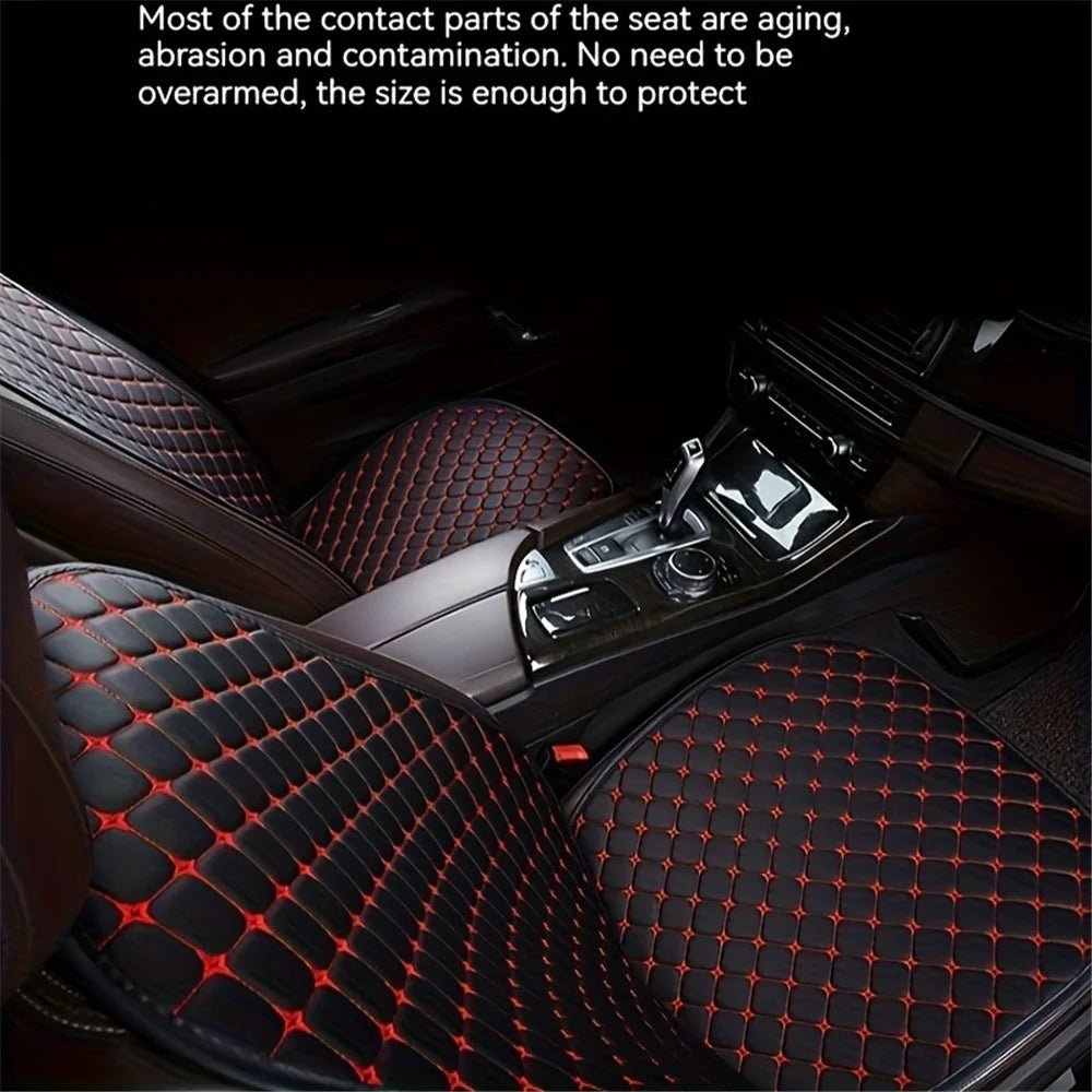 2 Sets Rhombus Embroidered Leather Car Front Seat Cushion + Backrest Pad Set - Black  /  Red - 3