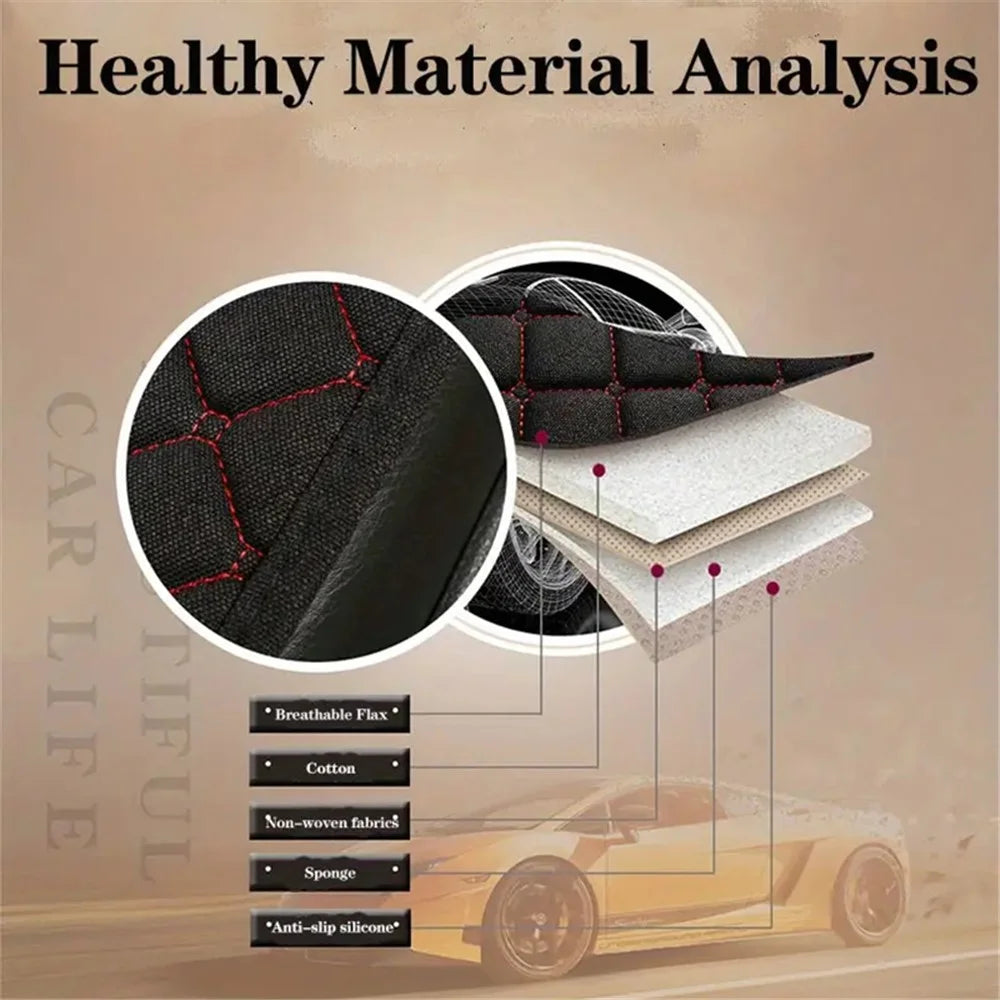 2 Sets Rhombus Embroidered Leather Car Front Seat Cushion + Backrest Pad Set - Black  /  Red - 5