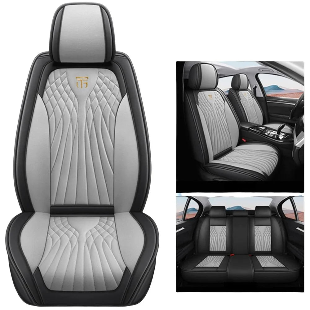 Full Coverage Car Front Seat Cover Protector PU Leather Anti-Slip Vehicle Seat Cover, Standard Version - Grey - 1