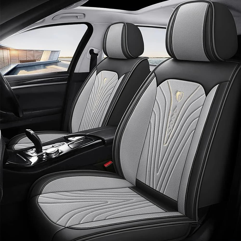 Full Coverage Car Front Seat Cover Protector PU Leather Anti-Slip Vehicle Seat Cover, Standard Version - Grey - 7