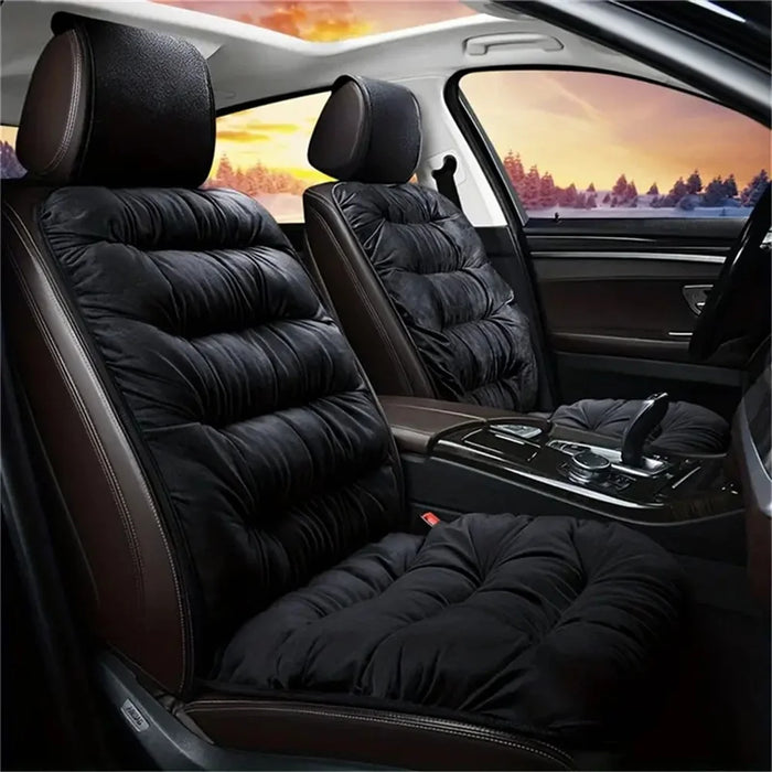 Winter Car Seat Plush Cushion Warm Single Front Seat Cushion with Backrest - Black - 2