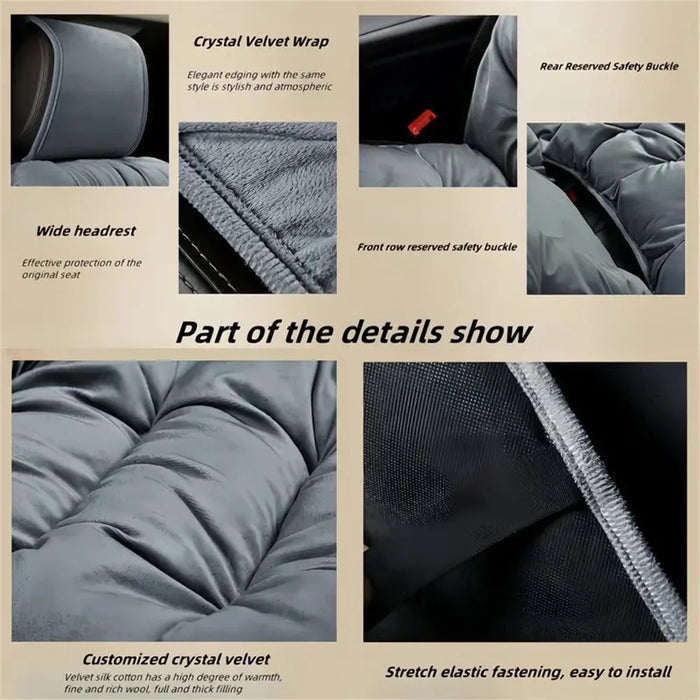 Winter Car Seat Plush Cushion Warm Single Front Seat Cushion with Backrest - Black - 3