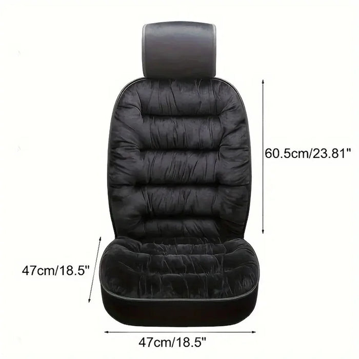 Winter Car Seat Plush Cushion Warm Single Front Seat Cushion with Backrest - Black - 6