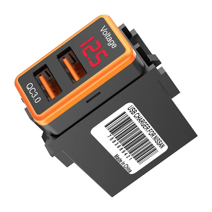 USB QC3.0 Dual Port Voltage Display Car Charger Socket Fast Phone Charging Adapter for Nissan - 2
