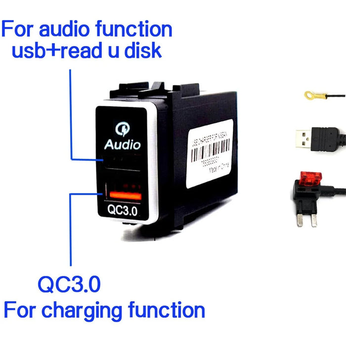 USB QC3.0 Dual Port Voltage Display Car Charger Socket Fast Phone Charging Adapter for Nissan - 3