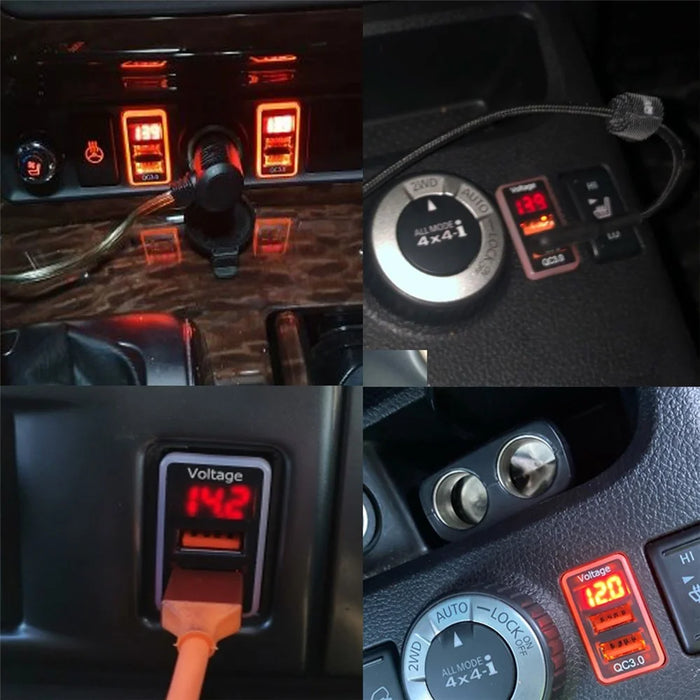 USB QC3.0 Dual Port Voltage Display Car Charger Socket Fast Phone Charging Adapter for Nissan - 6