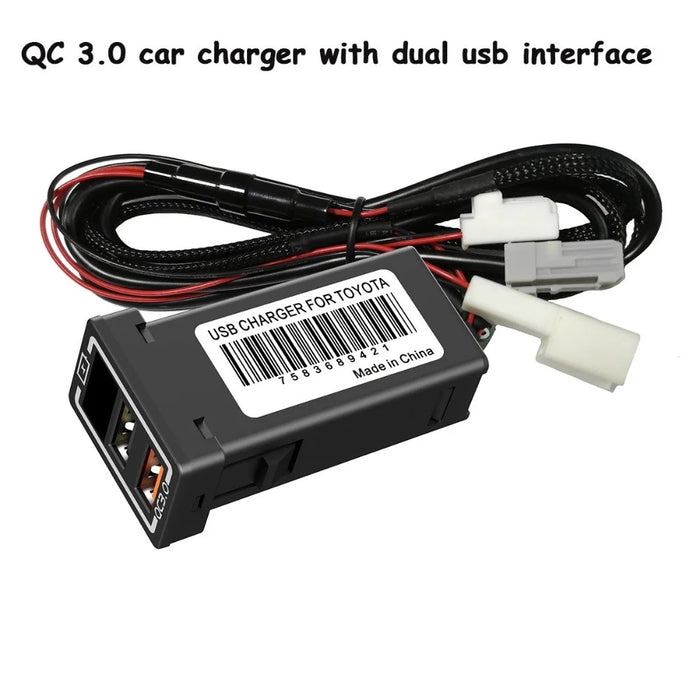 USB QC3.0 Dual Port Blue LED Light Voltage Display Car Charger Socket Fast Charging Adapter for Toyota (Cigarette Lighter Wiring Connection) - 2