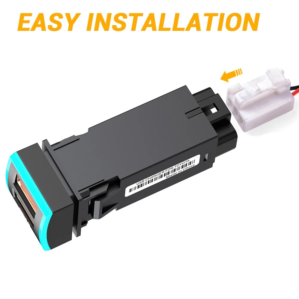 22x22mm QC3.0 Dual USB Port Blue LED Indicator ABS Car Charger Phone Fast Charging Socket Adapter for Toyota (Cigarette Lighter Wiring Connection) - 3