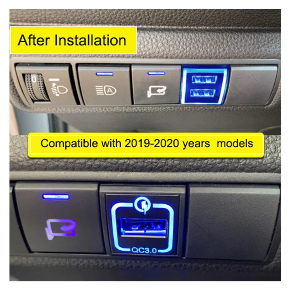 22x22mm QC3.0 Dual USB Port Blue LED Indicator ABS Car Charger Phone Fast Charging Socket Adapter for Toyota (Cigarette Lighter Wiring Connection) - 4
