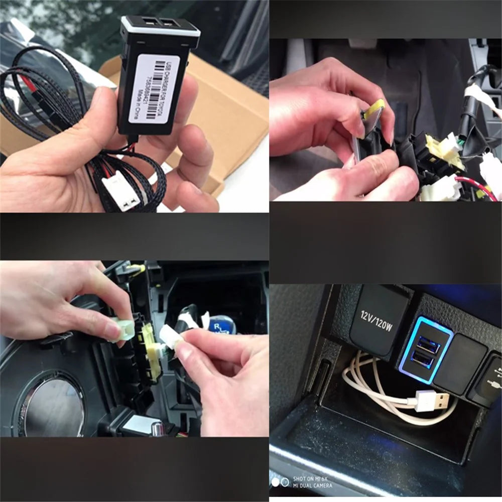 QC3.0 Dual USB Port Blue LED Light Car Charger Socket Adapter Phone Charging Modification Accessory for Toyota (Cigarette Lighter Wiring Connection) - 2