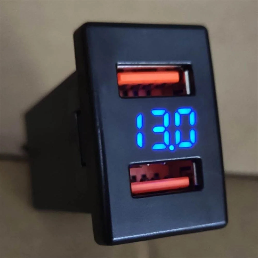 Dual Port USB QC3.0 Car Charger Socket Voltmeter Fast Charging Adapter Modification Accessory for Mazda - 5