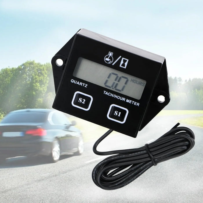 Motorcycle Inductive Digital LCD Display Tach Hour Meter Gauge Engine Tachometer - 1