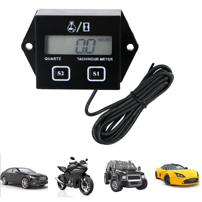 Motorcycle Inductive Digital LCD Display Tach Hour Meter Gauge Engine Tachometer - 2