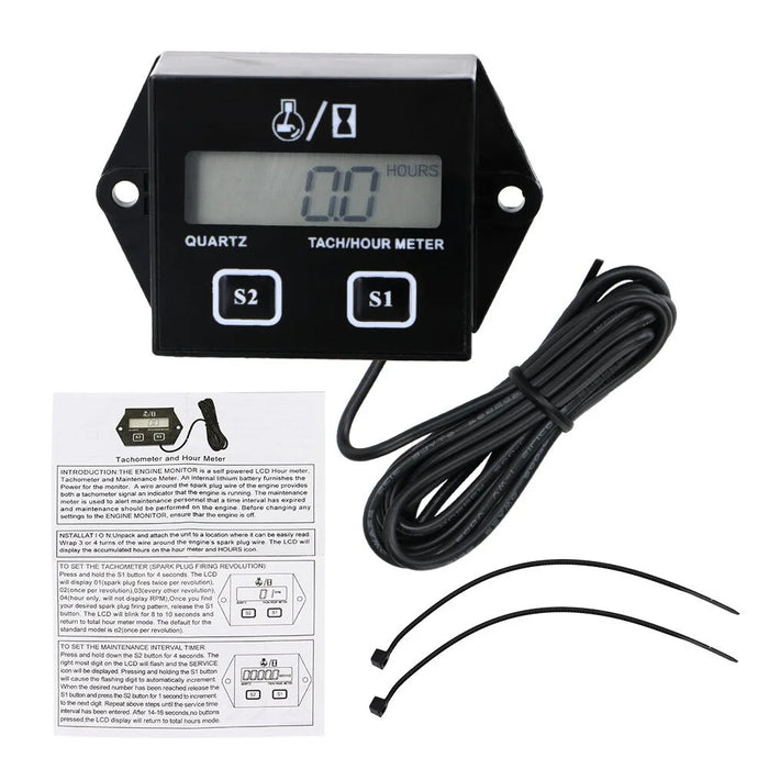 Motorcycle Inductive Digital LCD Display Tach Hour Meter Gauge Engine Tachometer - 6