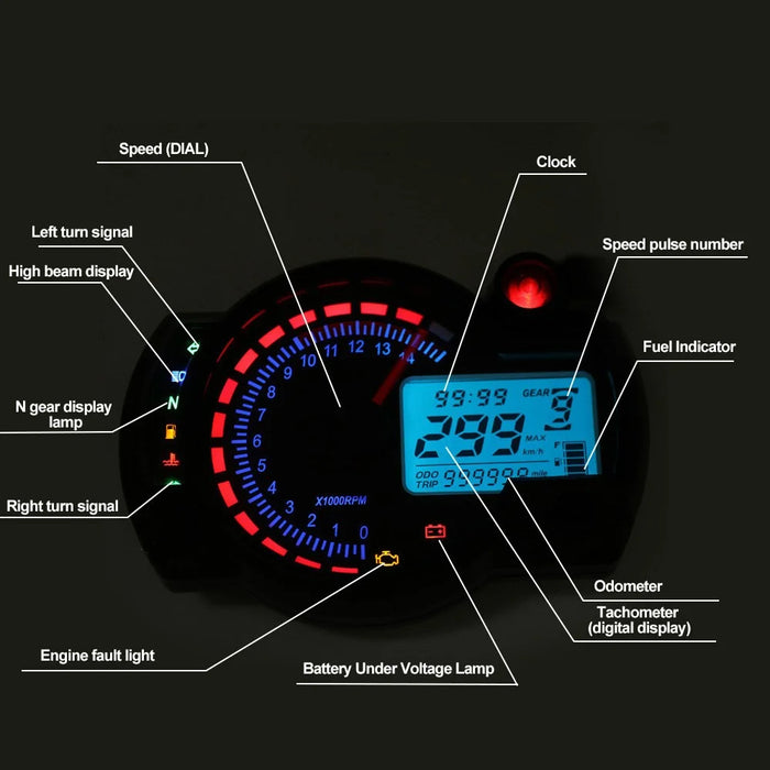 Motorcycle Modification Speedometer Motorbike Backlight LCD Display Digital Odometer Gauge - 6