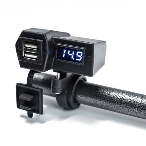 KAAWAZONO Motorcycle Handlebar Dual USB Mobile Phone Charger Electric Motorcycle 2.1A Fast Charge Adapter with Switch - 1