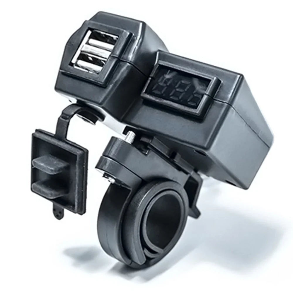 KAAWAZONO Motorcycle Handlebar Dual USB Mobile Phone Charger Electric Motorcycle 2.1A Fast Charge Adapter with Switch - 2