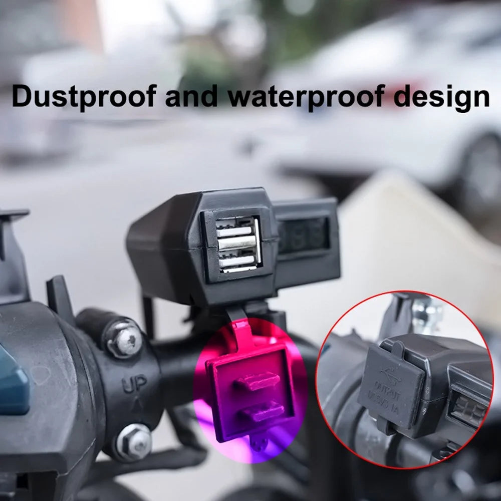KAAWAZONO Motorcycle Handlebar Dual USB Mobile Phone Charger Electric Motorcycle 2.1A Fast Charge Adapter with Switch - 4