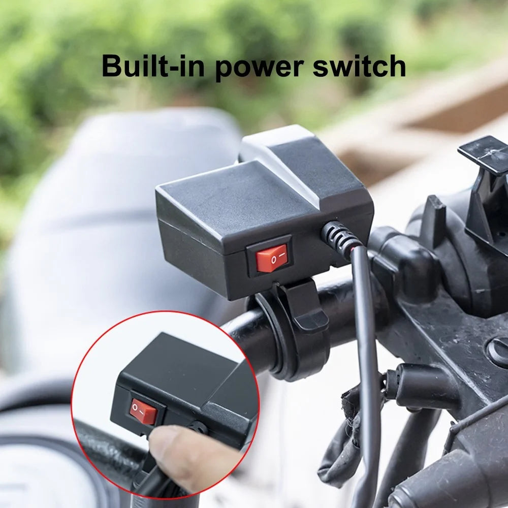 KAAWAZONO Motorcycle Handlebar Dual USB Mobile Phone Charger Electric Motorcycle 2.1A Fast Charge Adapter with Switch - 5