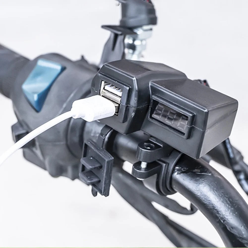 KAAWAZONO Motorcycle Handlebar Dual USB Mobile Phone Charger Electric Motorcycle 2.1A Fast Charge Adapter with Switch - 7