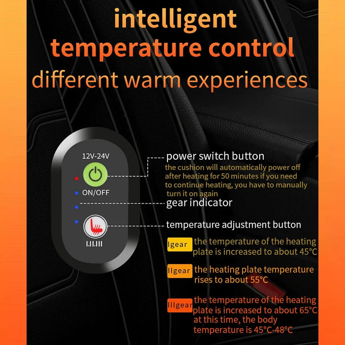 12V / 24V Single Seat Car Cigarette Lighter Heated Seat Cushion Chair Heating Pad with 3 Heat Settings - Black - 6