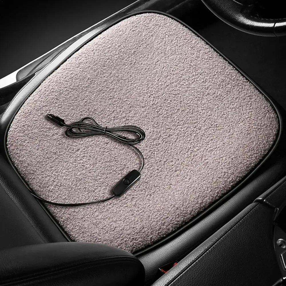 5V Car Heating Cushion Lamb Fleece Winter Warm Universal Car Interior Seat Cover Pad - Grey - 4
