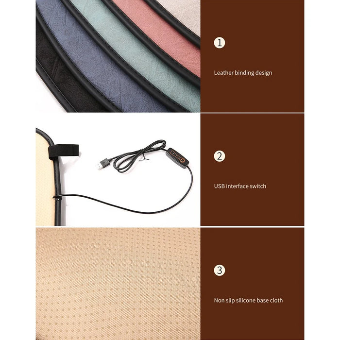 USB Heating Pad for Car 3 Temperature Car Seat Cover Cushion - Beige - 7
