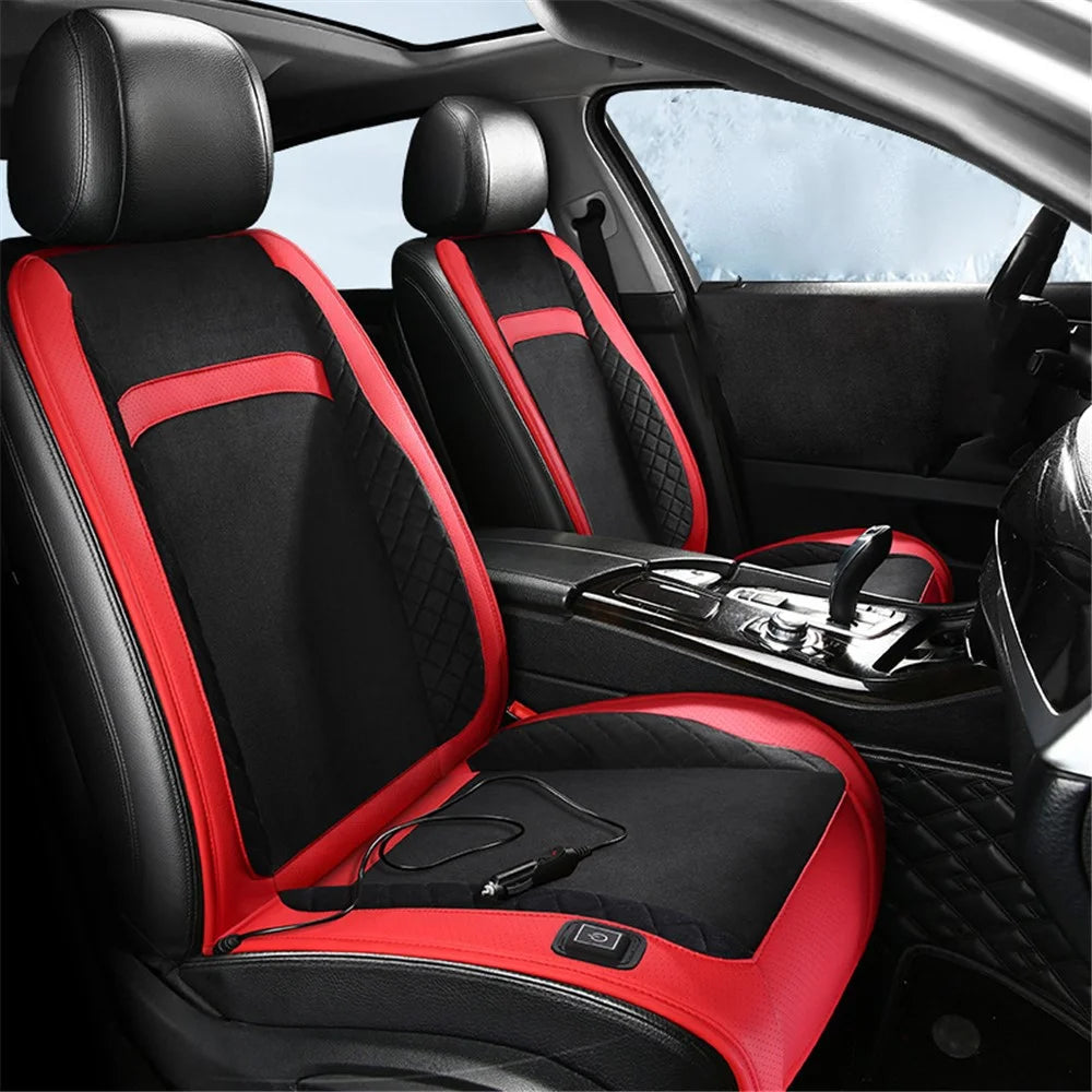 2Pcs / Set 12V / 24V Car Electric Heating Car Seat Cushion with Backrest for Winter Universal Vehicle Seat Warmer - Black / Red - 1