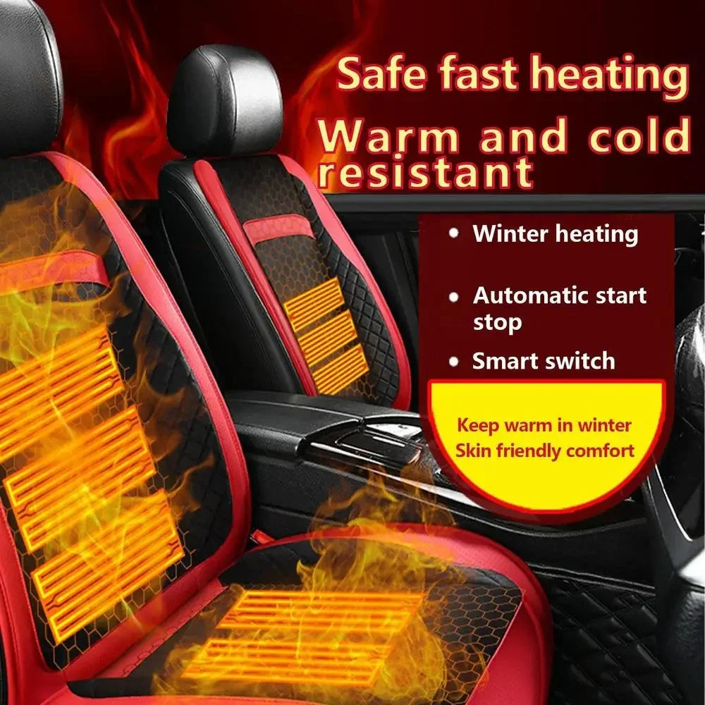 2Pcs / Set 12V / 24V Car Electric Heating Car Seat Cushion with Backrest for Winter Universal Vehicle Seat Warmer - Black / Red - 3