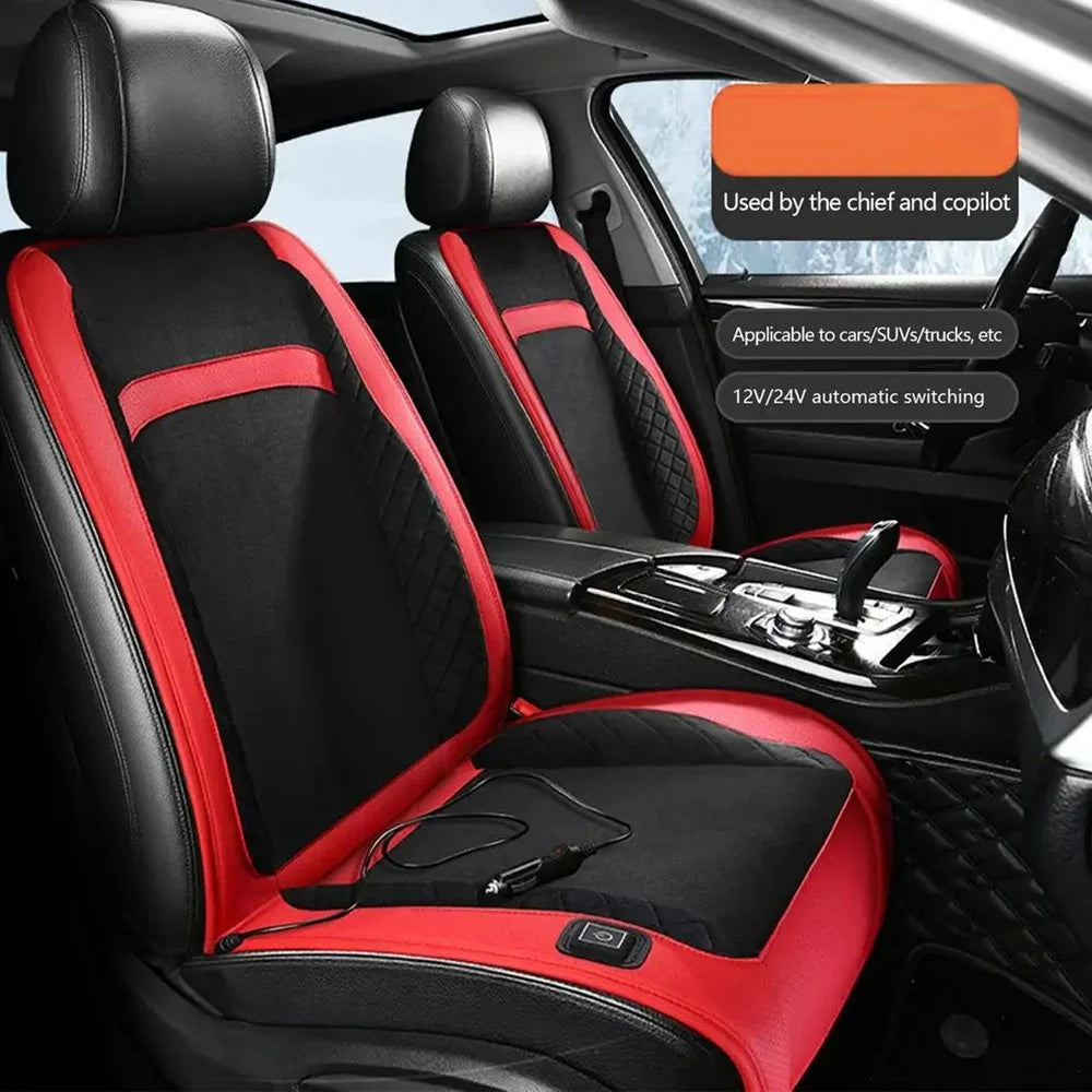 2Pcs / Set 12V / 24V Car Electric Heating Car Seat Cushion with Backrest for Winter Universal Vehicle Seat Warmer - Black / Red - 4
