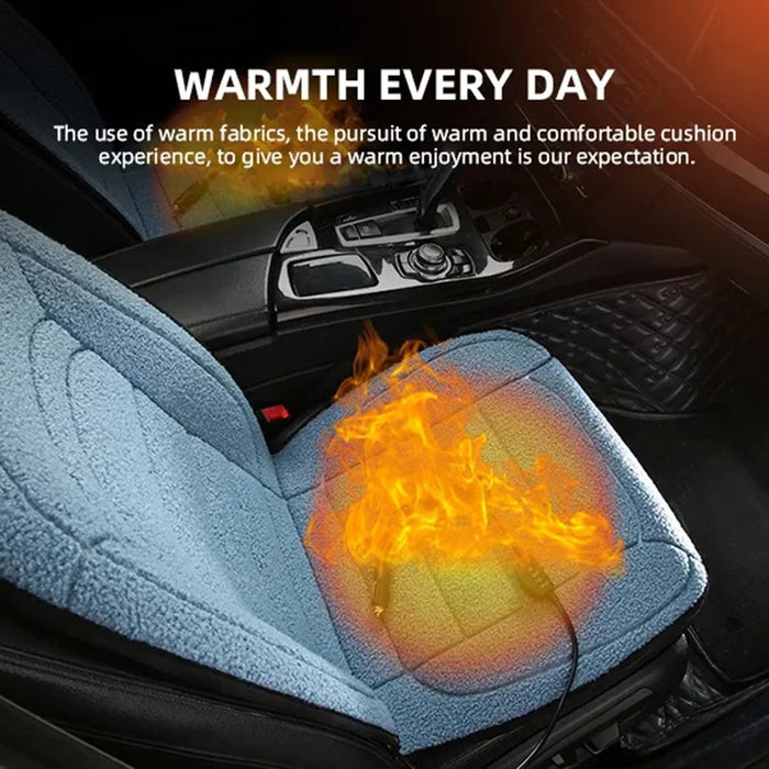 12V Car Heated Seat Cushion Winter Seat Cover Imitation Cashmere Vehicle Seat Protector Pad with Backrest - Sapphire - 3