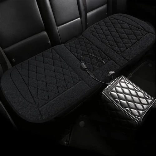 Rear Seat Cushion 12V Car Heated Protective Mat Pad Imitation Cashmere Back Seat Cover - Black - 1