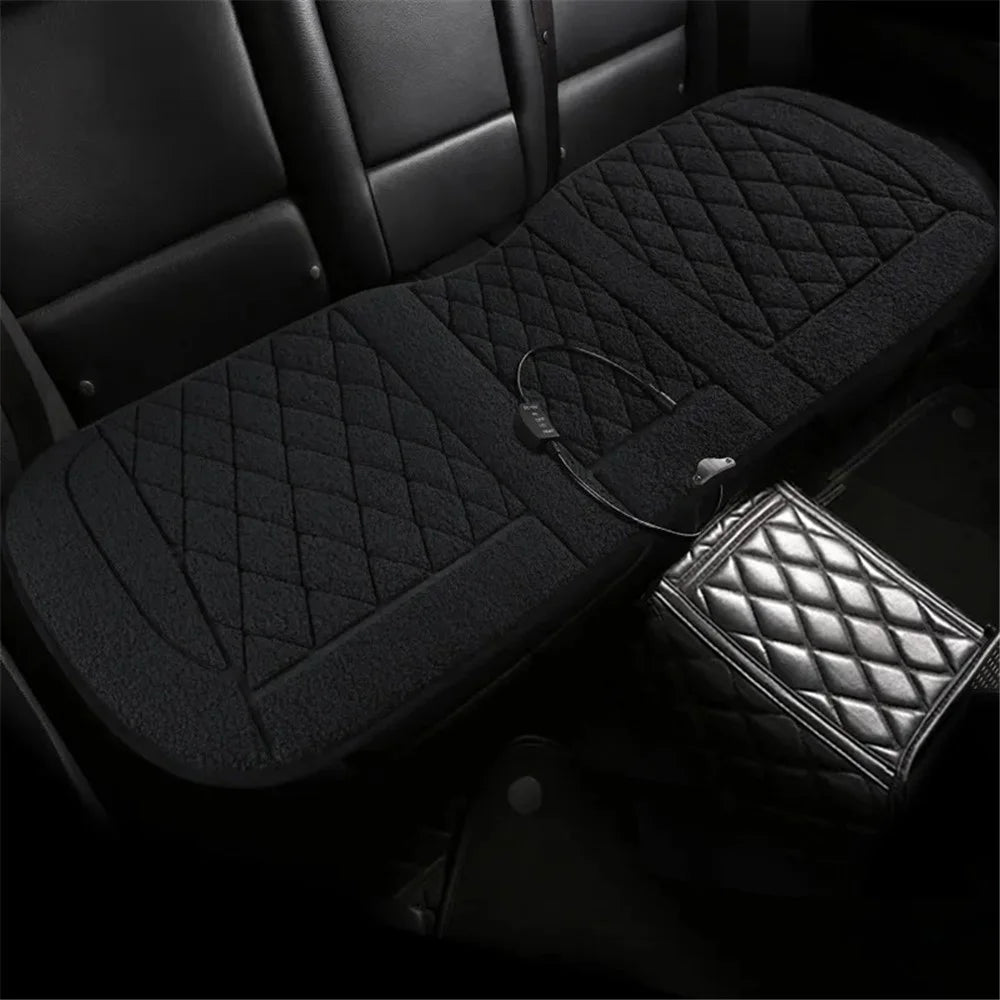 Rear Seat Cushion 12V Car Heated Protective Mat Pad Imitation Cashmere Back Seat Cover - Black - 1