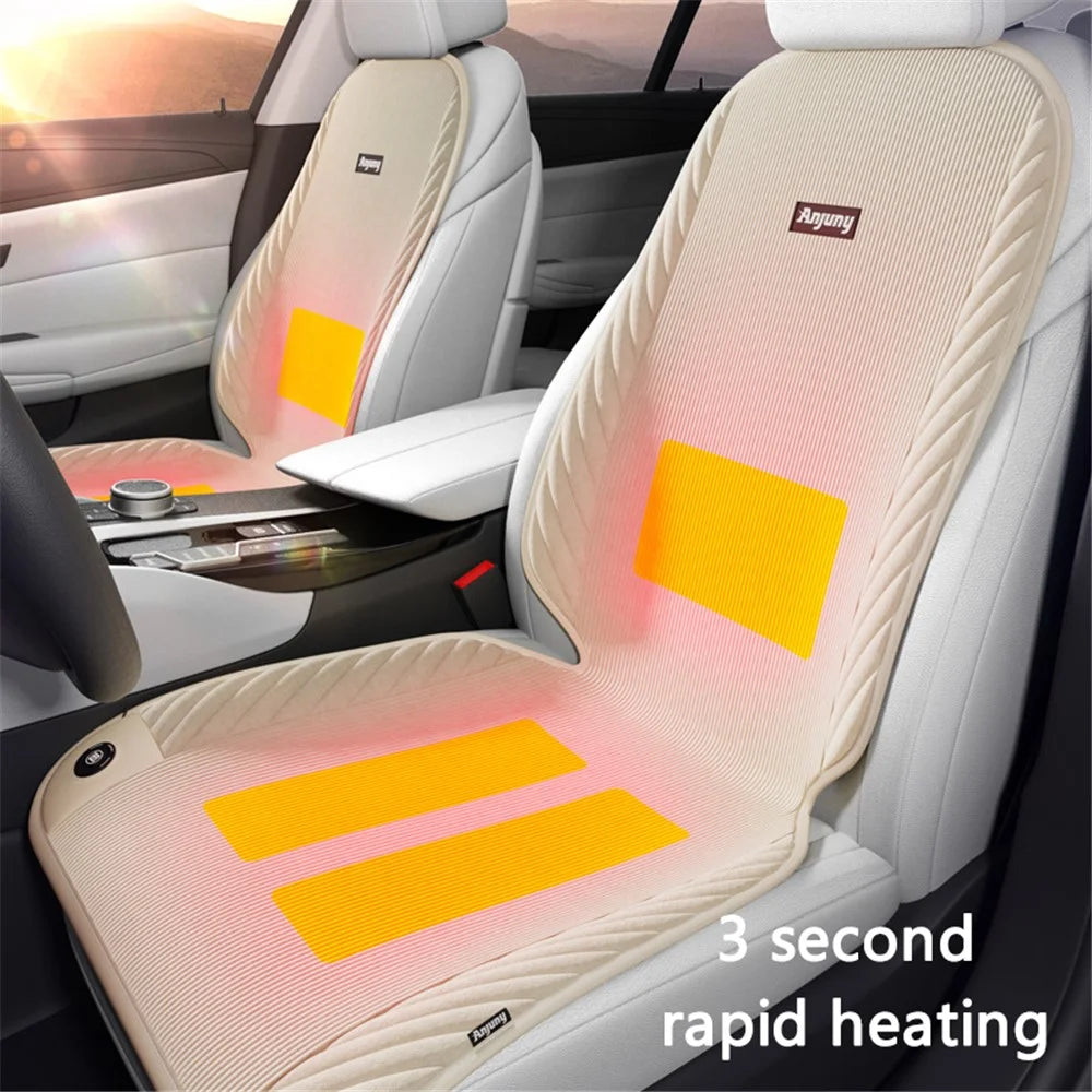 ANJUNY Winter Car Electric Heated Seat Cushion with Backrest Plush Chair Heating Pad - Beige / Driver Side - 2