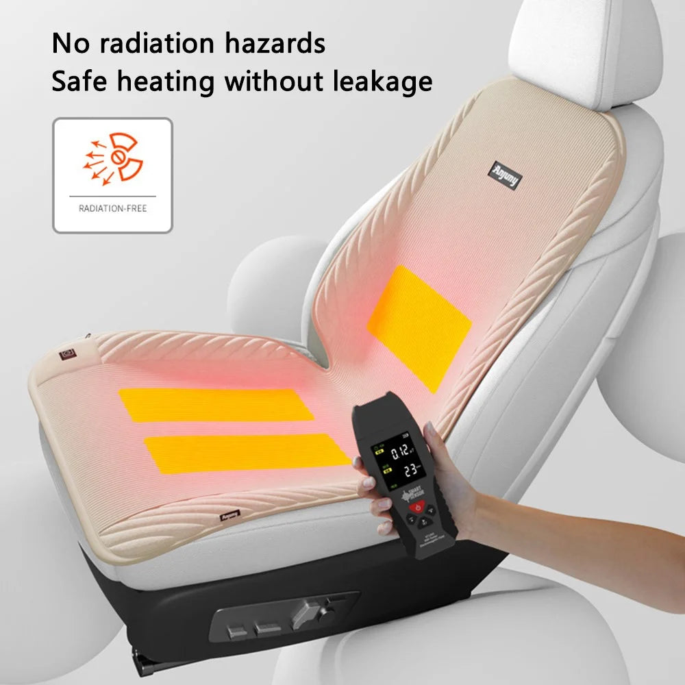 ANJUNY Winter Car Electric Heated Seat Cushion with Backrest Plush Chair Heating Pad - Beige / Driver Side - 3