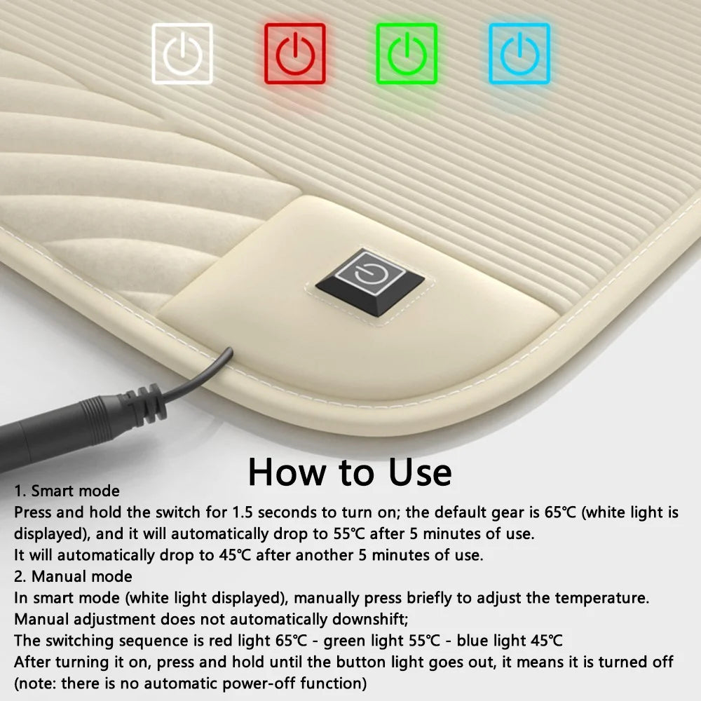 ANJUNY Winter Car Electric Heated Seat Cushion with Backrest Plush Chair Heating Pad - Beige / Driver Side - 4