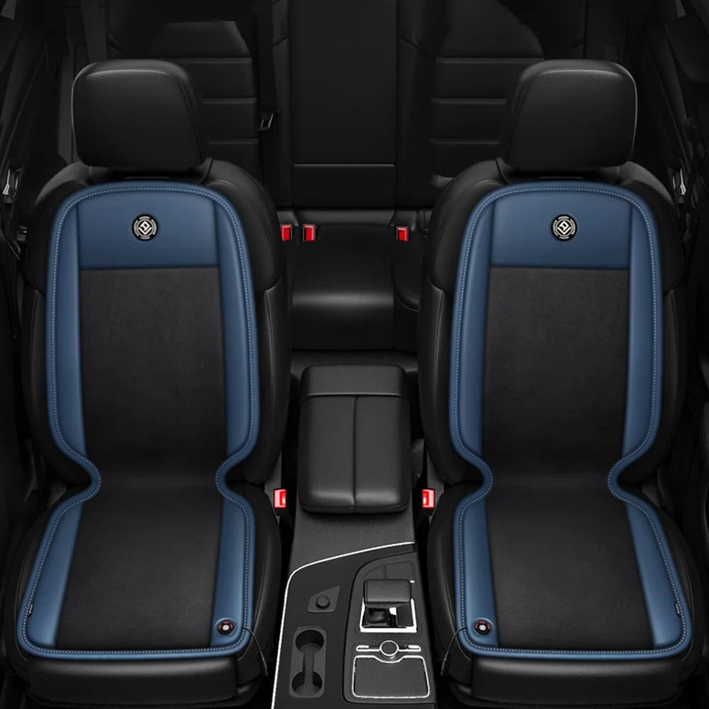 ANJUNY Driver+Passenger Side Car Electric Heated Seat Cushion Leather+Velvet+Sponge Winter Seat Heating Pad - Black+Dark Blue - 1