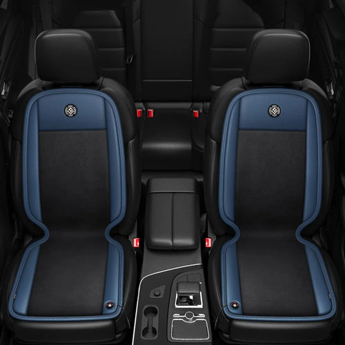 ANJUNY Driver+Passenger Side Car Electric Heated Seat Cushion Leather+Velvet+Sponge Winter Seat Heating Pad - Black+Dark Blue - 1