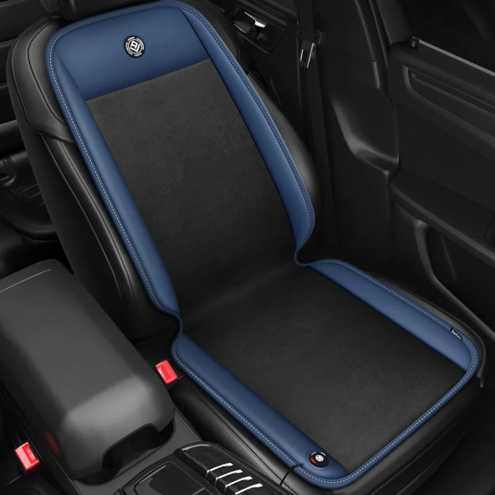 ANJUNY Driver+Passenger Side Car Electric Heated Seat Cushion Leather+Velvet+Sponge Winter Seat Heating Pad - Black+Dark Blue - 3