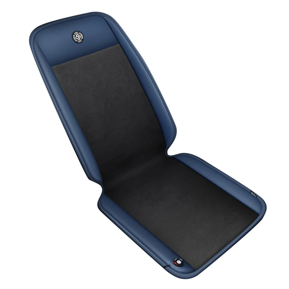 ANJUNY Car Electric Heated Seat Cushion Leather+Velvet+Sponge Winter Seat Heating Pad with Backrest - Black+Dark Blue / Driver Side - 1