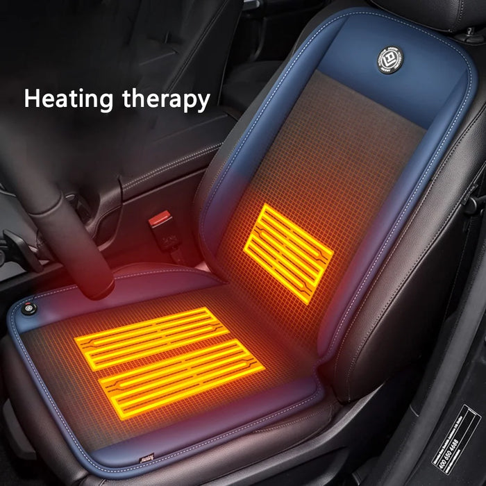ANJUNY Car Electric Heated Seat Cushion Leather+Velvet+Sponge Winter Seat Heating Pad with Backrest - Black+Dark Blue / Driver Side - 3