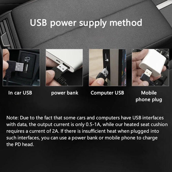 ANJUNY 4 Levels Heating Car Seat Cushion Cover USB Charging Winter Seat Heater Warmer - 5
