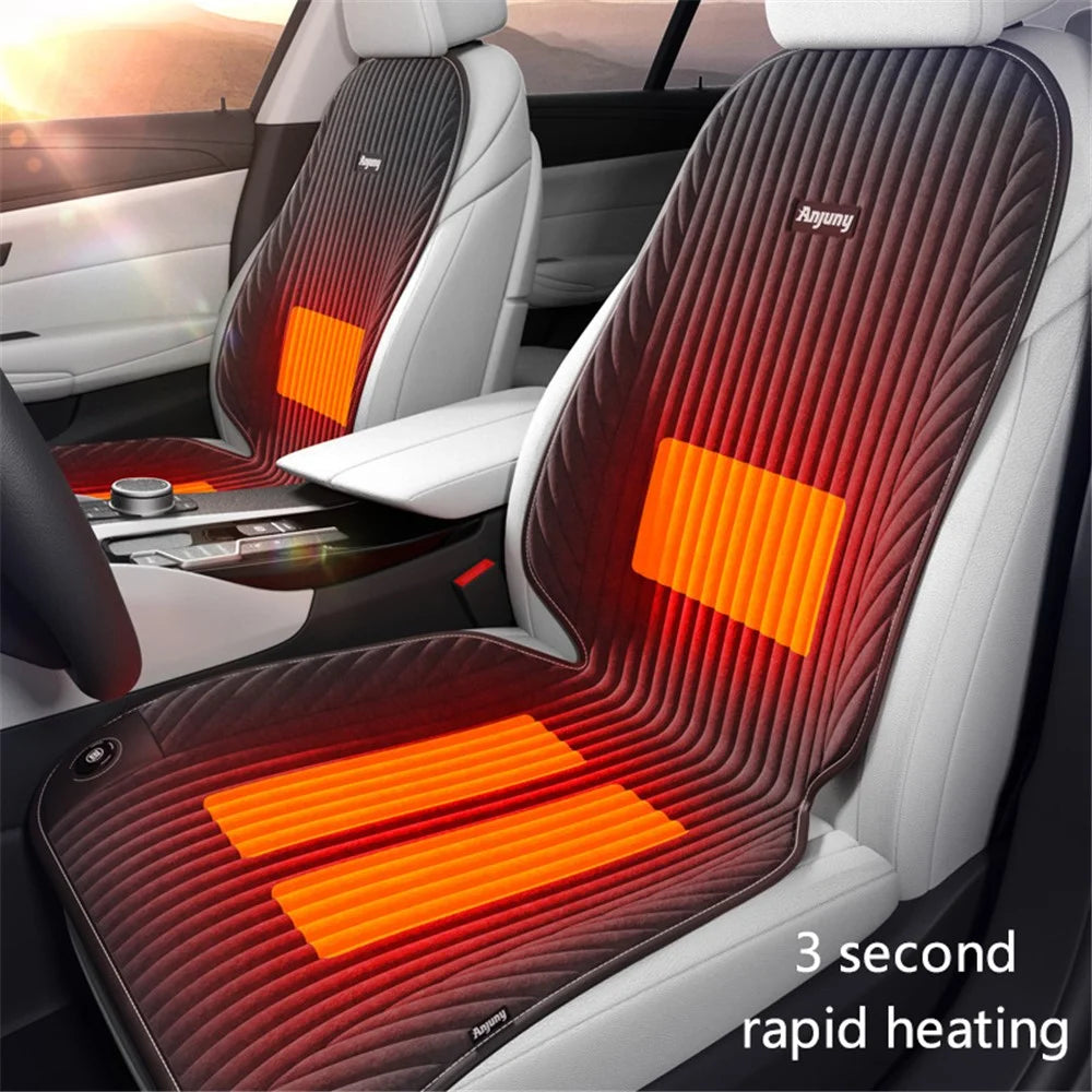 ANJUNY 12 / 24V Car Electric Heated Seat Cushion Warm Plush Seat Heating Pad with Backrest - Grey / Driver Side - 2