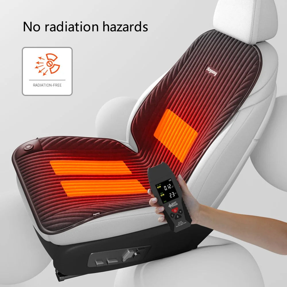 ANJUNY 12 / 24V Car Electric Heated Seat Cushion Warm Plush Seat Heating Pad with Backrest - Grey / Driver Side - 3