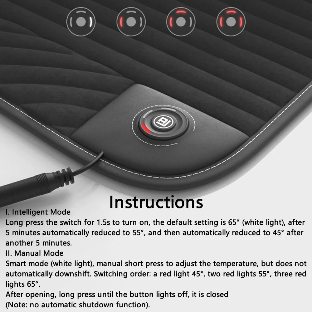 ANJUNY 12 / 24V Car Electric Heated Seat Cushion Warm Plush Seat Heating Pad with Backrest - Grey / Driver Side - 7