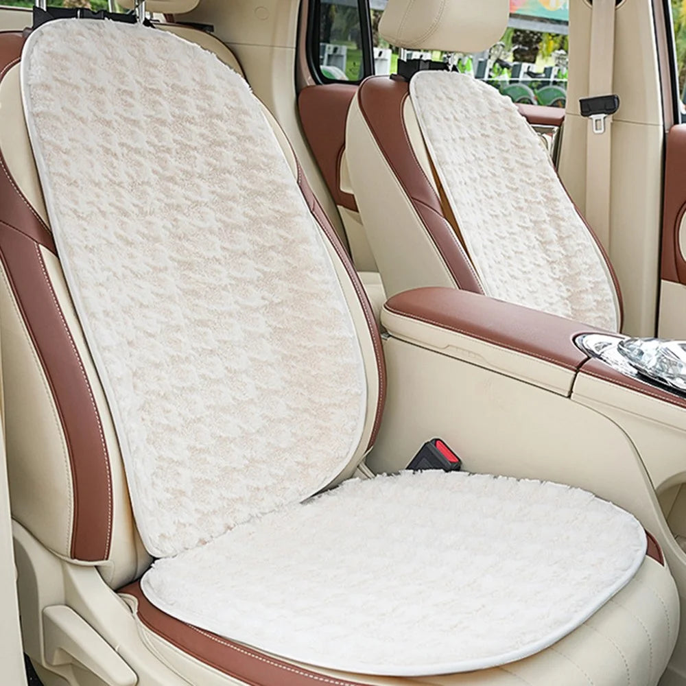 2Pcs Soft Plush Car Front Seat Mat + 2pcs Non-slip Backrest Cushion Cover - Beige - 1