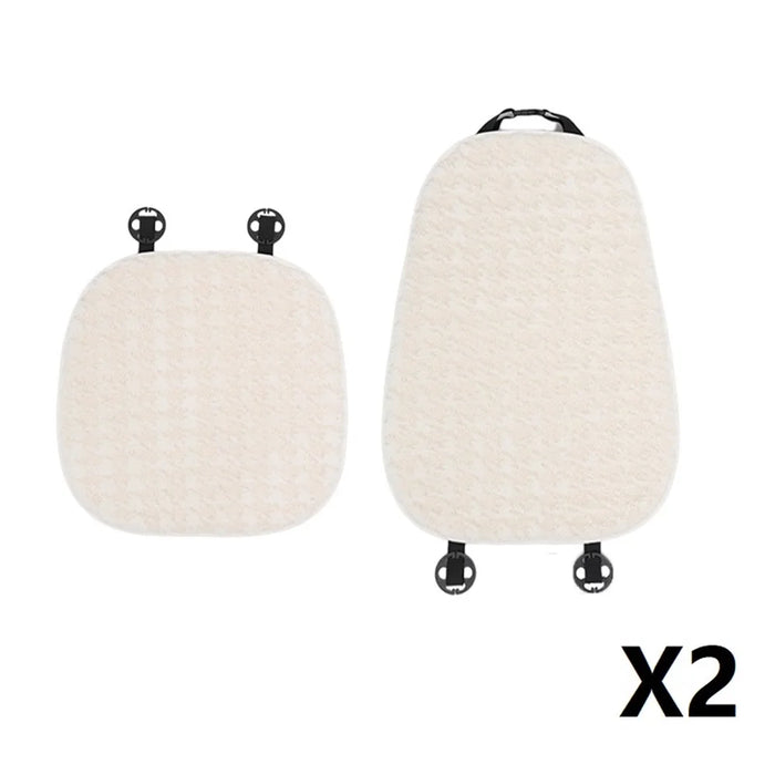 2Pcs Soft Plush Car Front Seat Mat + 2pcs Non-slip Backrest Cushion Cover - Beige - 2