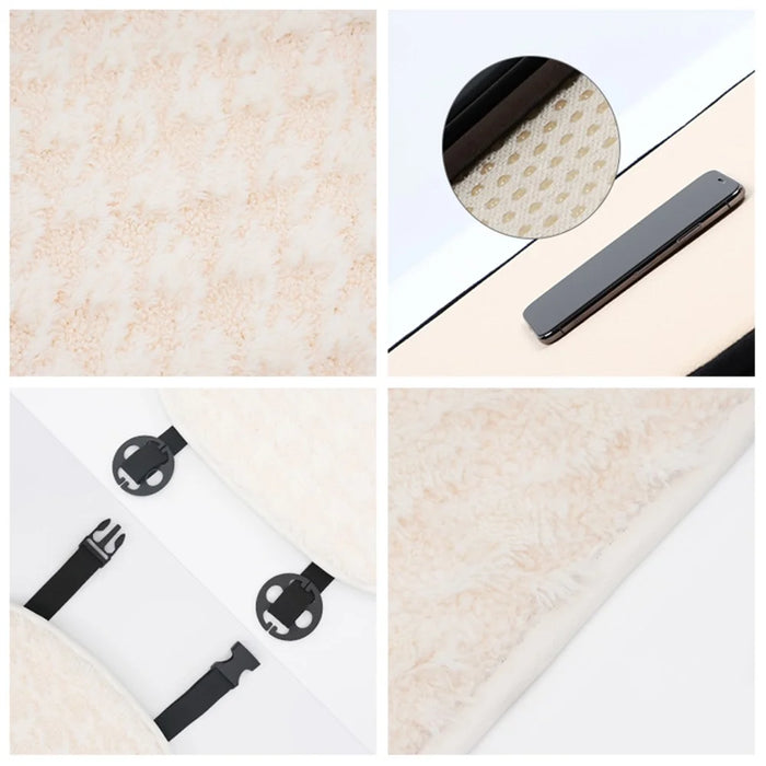 2Pcs Soft Plush Car Front Seat Mat + 2pcs Non-slip Backrest Cushion Cover - Beige - 5