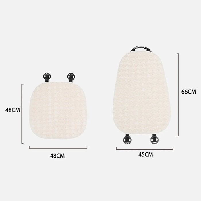 2Pcs Soft Plush Car Front Seat Mat + 2pcs Non-slip Backrest Cushion Cover - Beige - 6